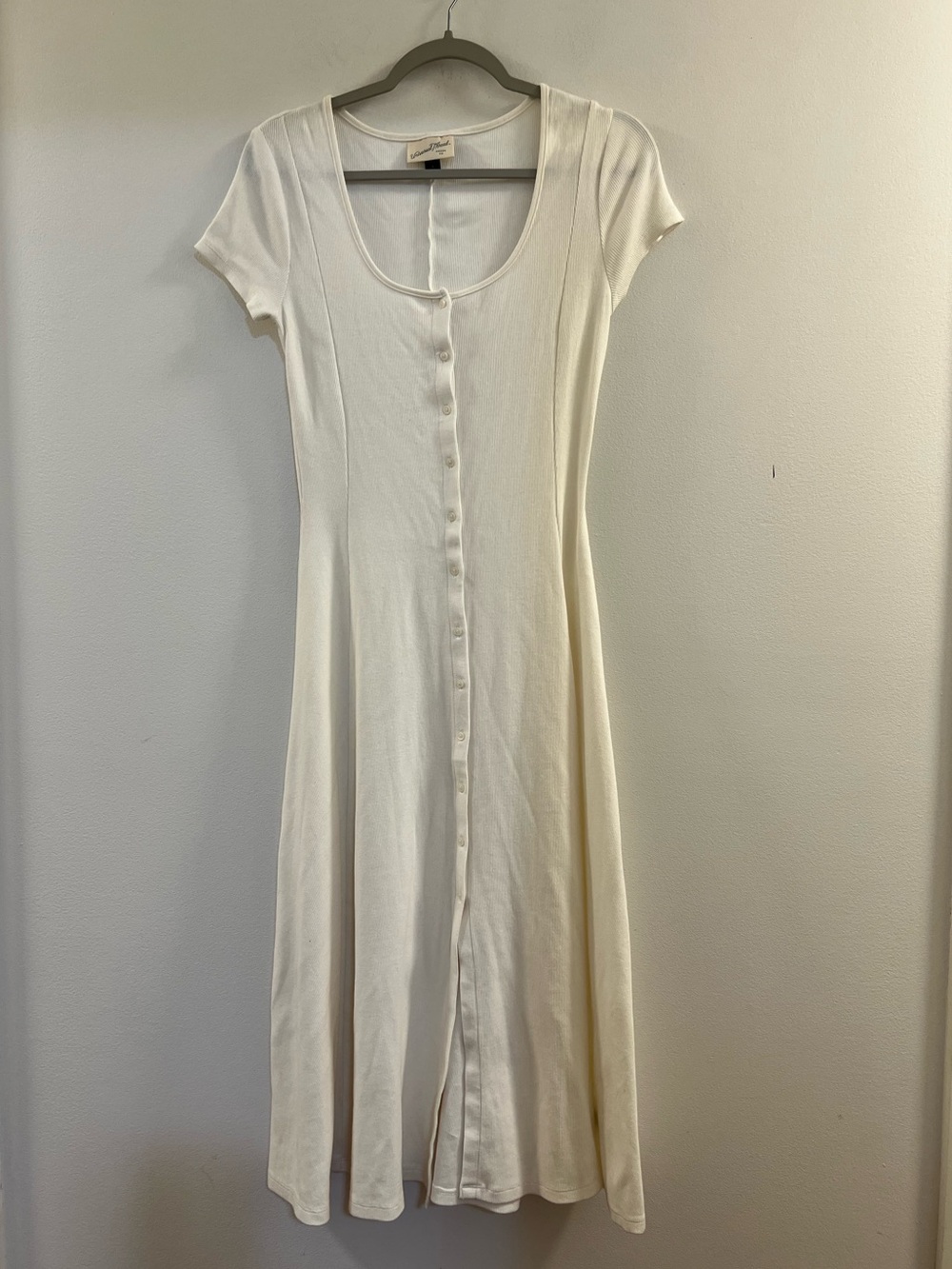 Universal Thread Women's Off White Ribbed Button Front Midi Dress